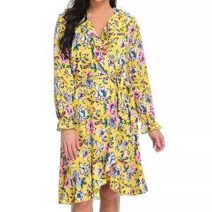 Women’s Kate & Mallory Tie Waist Ruffle Wrap Yellow Floral Dress